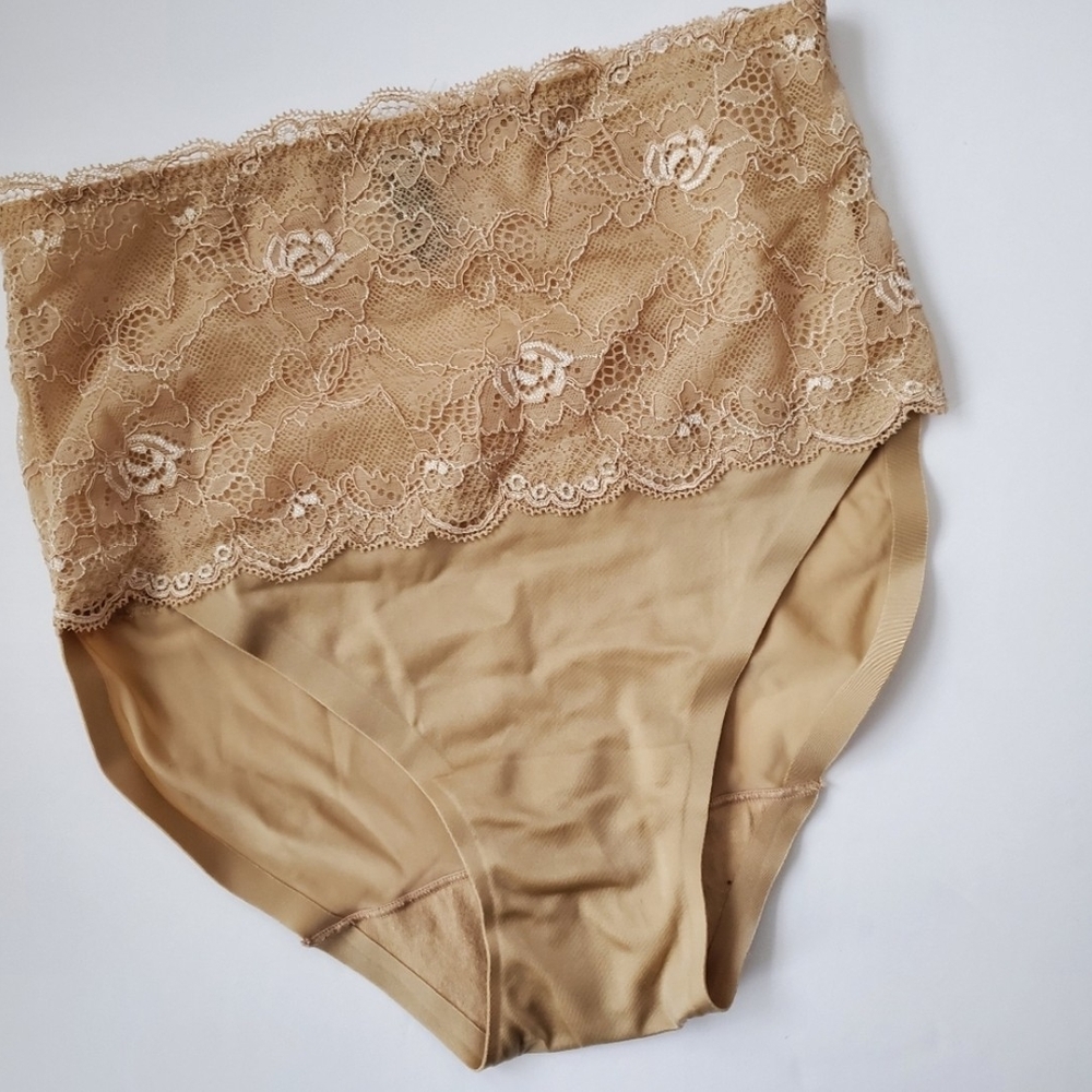 ** Free Add On ** Lace Trim High-Waisted Briefs - Tan